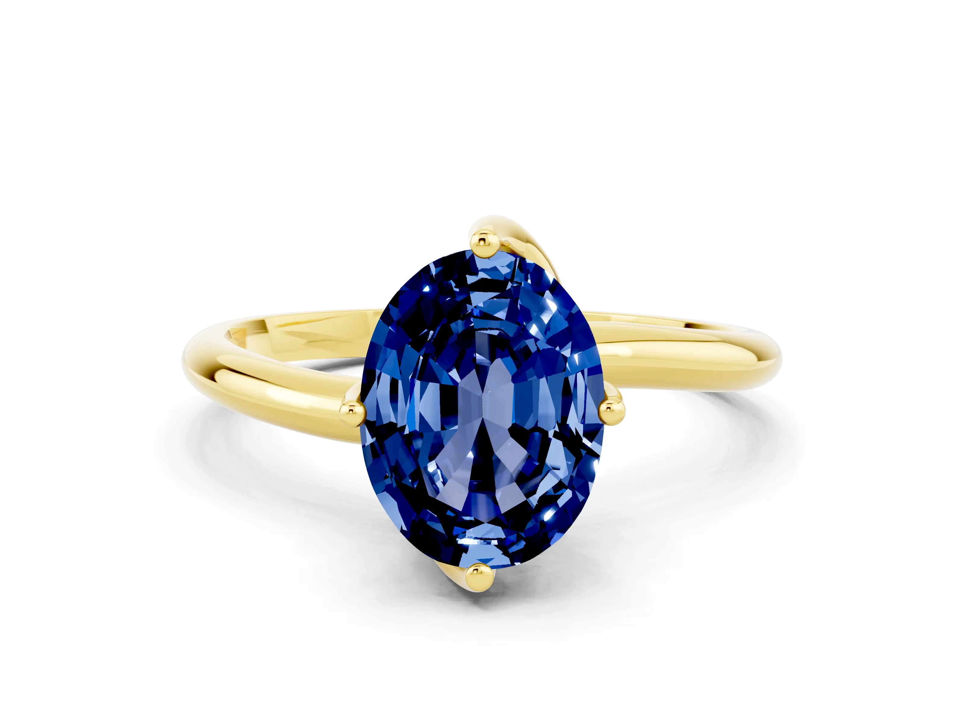 Yellow gold Oval Cut Blue Sapphire Solitaire Engagement Ring with Four-Prong Setting and Classic Band_12