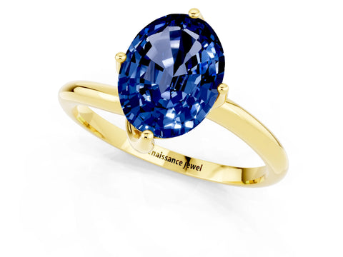 Yellow gold Oval Cut Blue Sapphire Solitaire Engagement Ring with Four-Prong Setting and Classic Band_13