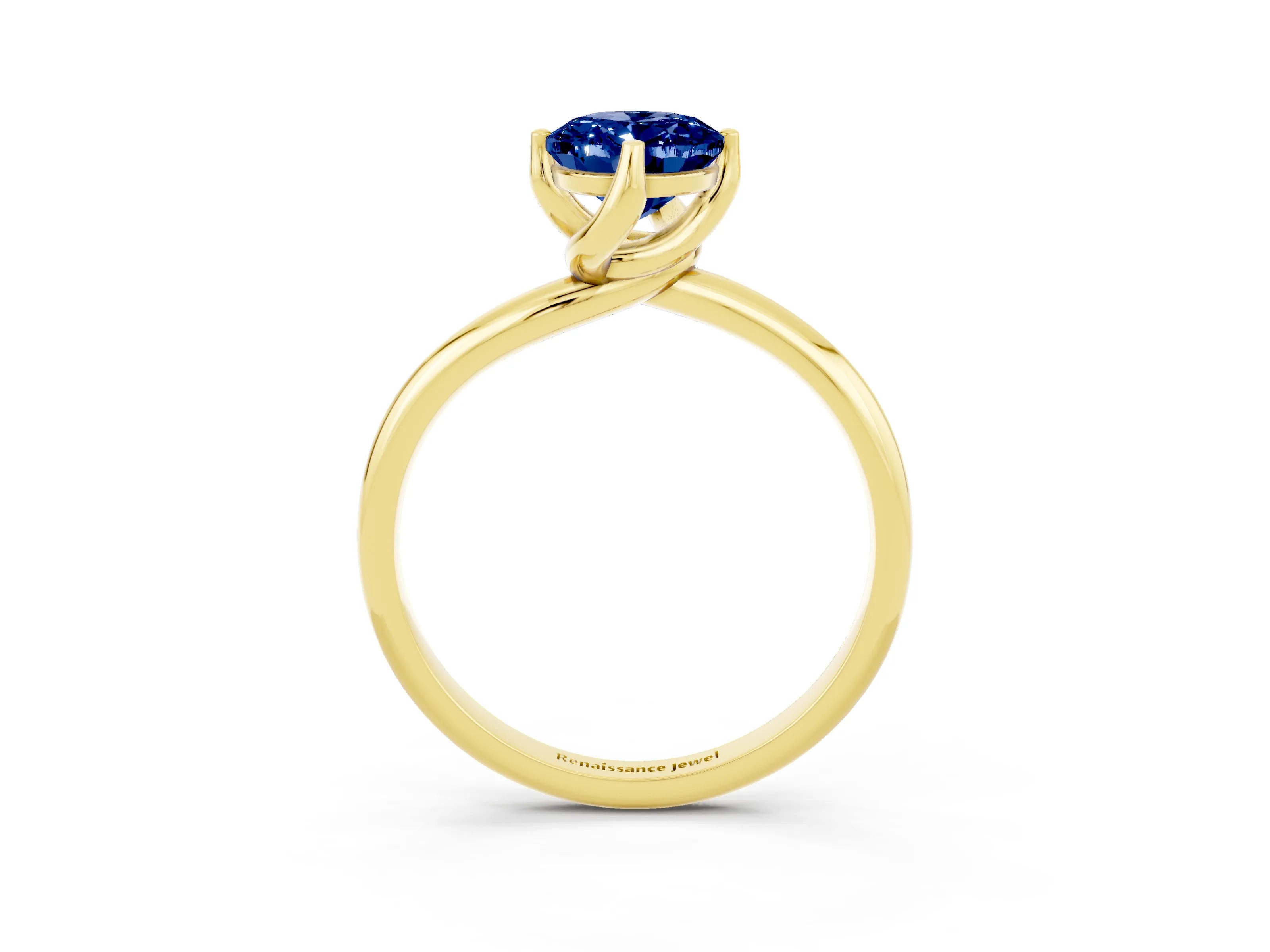 Yellow gold Oval Cut Blue Sapphire Solitaire Engagement Ring with Four-Prong Setting and Classic Band_15