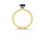 Yellow gold Oval Cut Blue Sapphire Solitaire Engagement Ring with Pavé Band and Four-Prong Setting_3