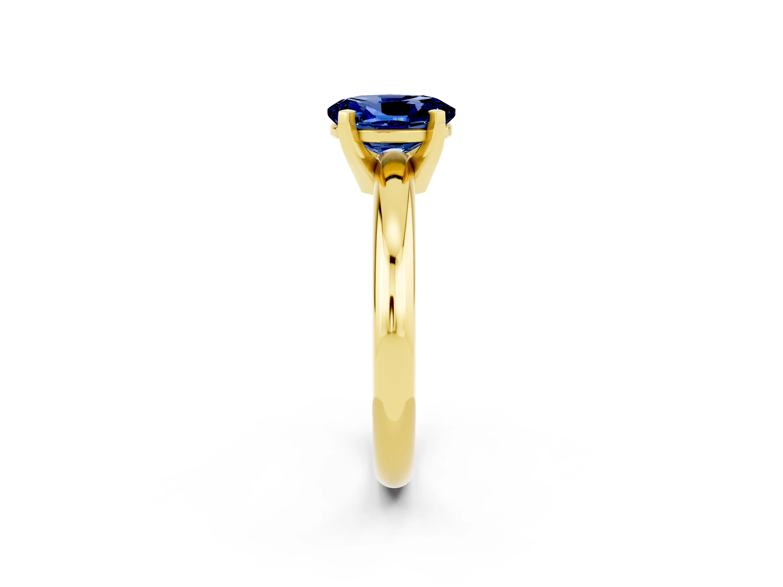 Yellow gold Oval Cut Blue Sapphire Solitaire Engagement Ring with Round Band and Four-Prong Setting_2