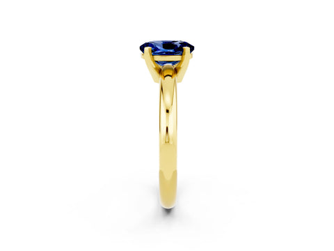 Yellow gold Oval Cut Blue Sapphire Solitaire Engagement Ring with Round Band and Four-Prong Setting_2