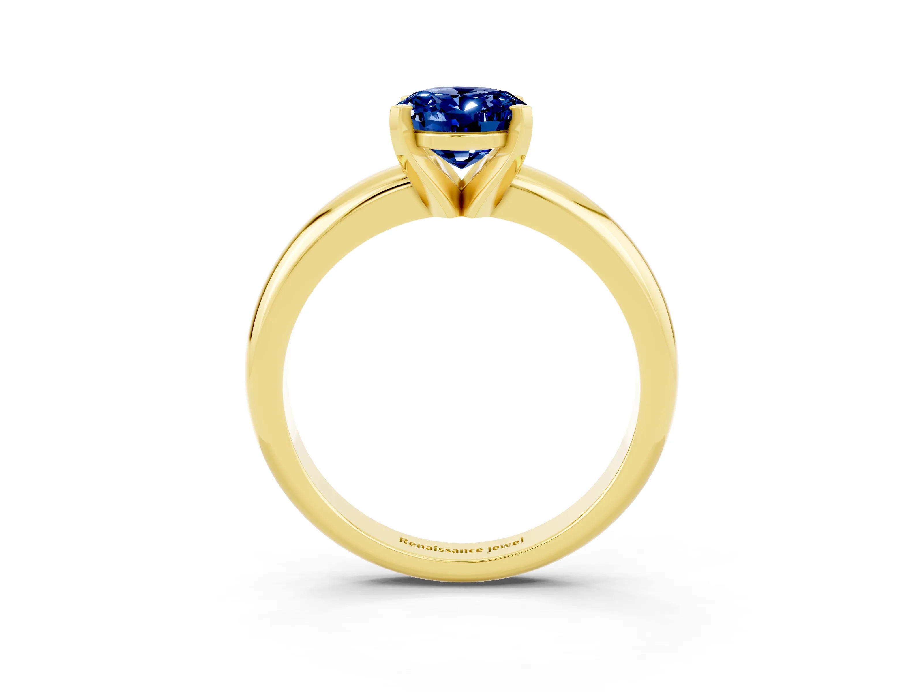 Yellow gold Oval Cut Blue Sapphire Solitaire Engagement Ring with Round Band and Four-Prong Setting_3