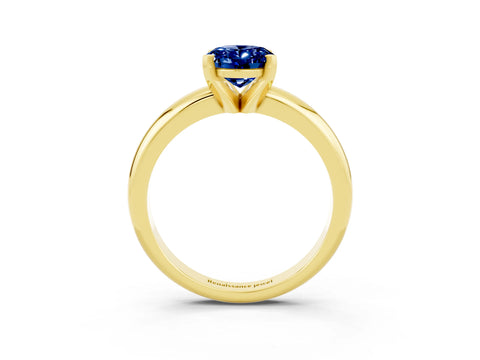 Yellow gold Oval Cut Blue Sapphire Solitaire Engagement Ring with Round Band and Four-Prong Setting_3