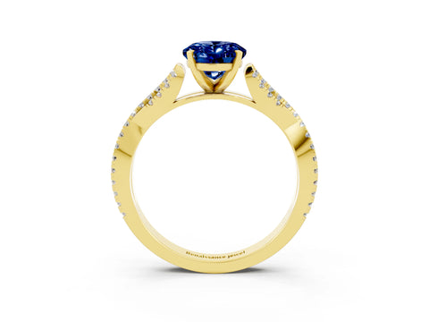 Yellow gold Oval Cut Blue Sapphire Solitaire Engagement Ring with Twisted Pavé Band and Four-Prong Setting_3