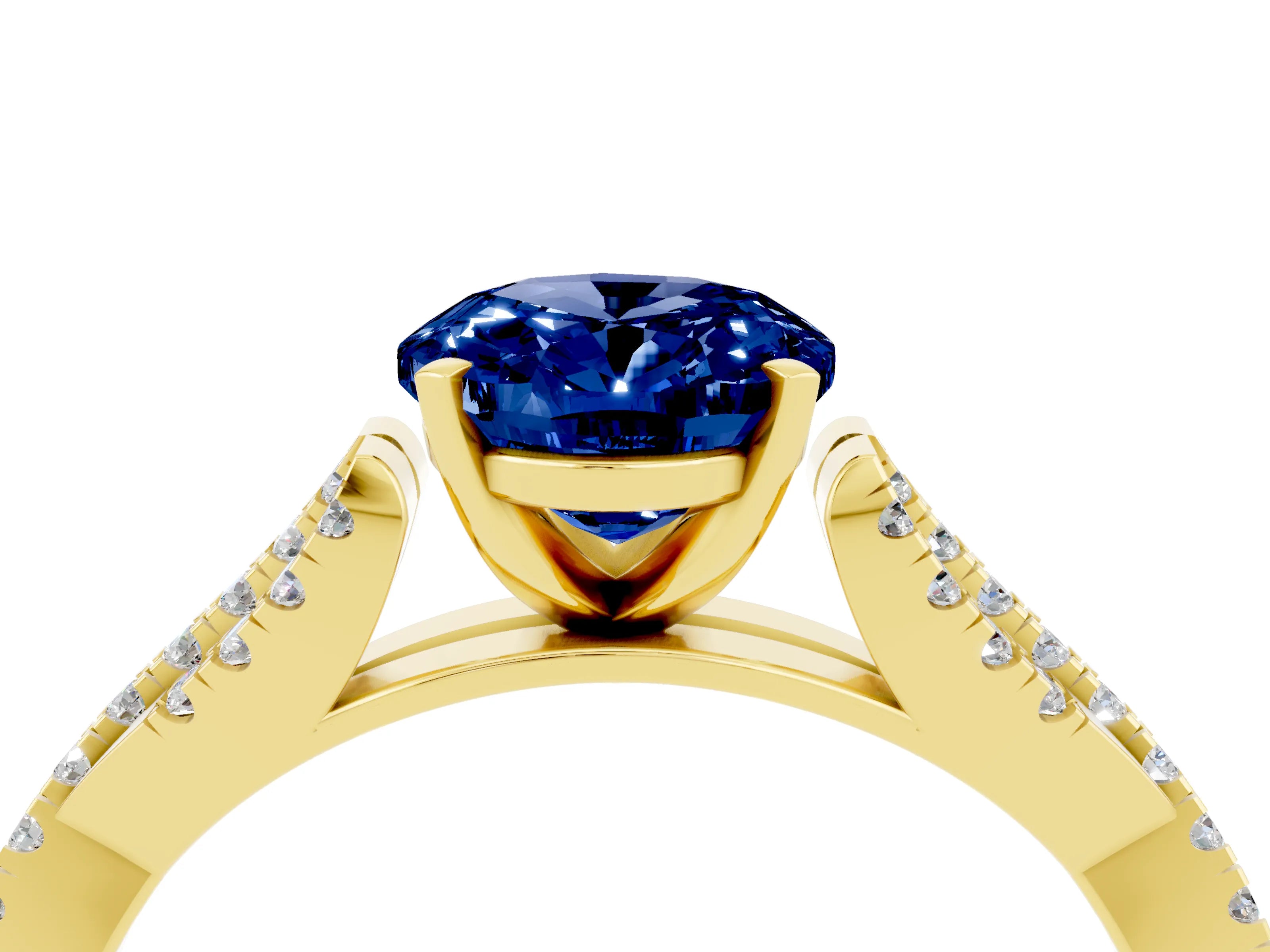 Yellow gold Oval Cut Blue Sapphire Solitaire Engagement Ring with Twisted Pavé Band and Four-Prong Setting_4