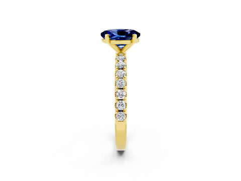 Yellow gold Oval Cut Blue Sapphire Solitaire Pavé Band with Four-Prong Setting_2
