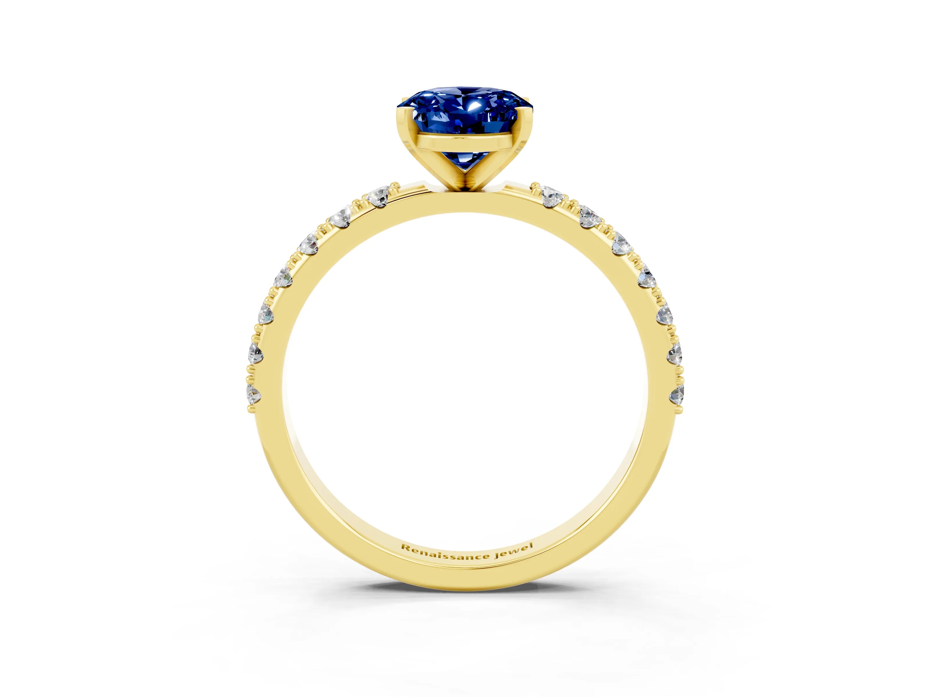 Yellow gold Oval Cut Blue Sapphire Solitaire Pavé Band with Four-Prong Setting_3