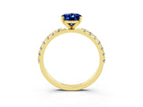 Yellow gold Oval Cut Blue Sapphire Solitaire Pavé Band with Four-Prong Setting_3