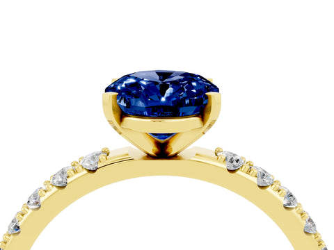 Yellow gold Oval Cut Blue Sapphire Solitaire Pavé Band with Four-Prong Setting_4