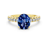 Yellow gold Oval Cut Blue Sapphire Solitaire Pavé Engagement Ring with Round Band and Prong Setting_36