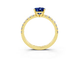 Yellow gold Oval Cut Blue Sapphire Solitaire Pavé Engagement Ring with Round Band and Prong Setting_39