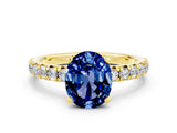 Yellow gold Oval Cut Blue Sapphire Solitaire Pavé Engagement Ring with Round Band and Prong Setting_66