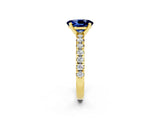 Yellow gold Oval Cut Blue Sapphire Solitaire Pavé Engagement Ring with Round Band and Prong Setting_68