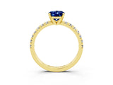 Yellow gold Oval Cut Blue Sapphire Solitaire Pavé Engagement Ring with Round Band and Prong Setting_69
