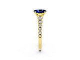 Yellow gold Oval Cut Blue Sapphire Solitaire Ring with Cathedral Setting and Pavé Band_2