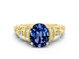 Yellow gold Oval Cut Blue Sapphire Solitaire Ring with Filigree Band and Four-Prong Setting_24