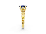Yellow gold Oval Cut Blue Sapphire Solitaire Ring with Filigree Band and Four-Prong Setting_26