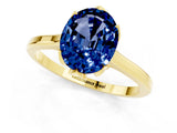 Yellow gold Oval Cut Blue Sapphire Solitaire Ring with Flower Prong Setting and Classic Band_37