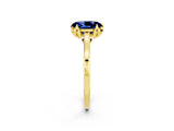 Yellow gold Oval Cut Blue Sapphire Solitaire Ring with Flower Prong Setting and Classic Band_38