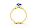 Yellow gold Oval Cut Blue Sapphire Solitaire Ring with Flower Prong Setting and Classic Band_39