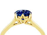 Yellow gold Oval Cut Blue Sapphire Solitaire Ring with Flower Prong Setting and Classic Band_40