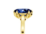 Yellow gold Oval Cut Blue Sapphire Solitaire Ring with Flower Prong Setting and Classic Band_41