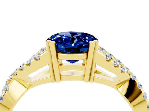 Yellow gold Oval Cut Blue Sapphire Solitaire Ring with Four-Prong Setting and Twisted Pavé Band_4