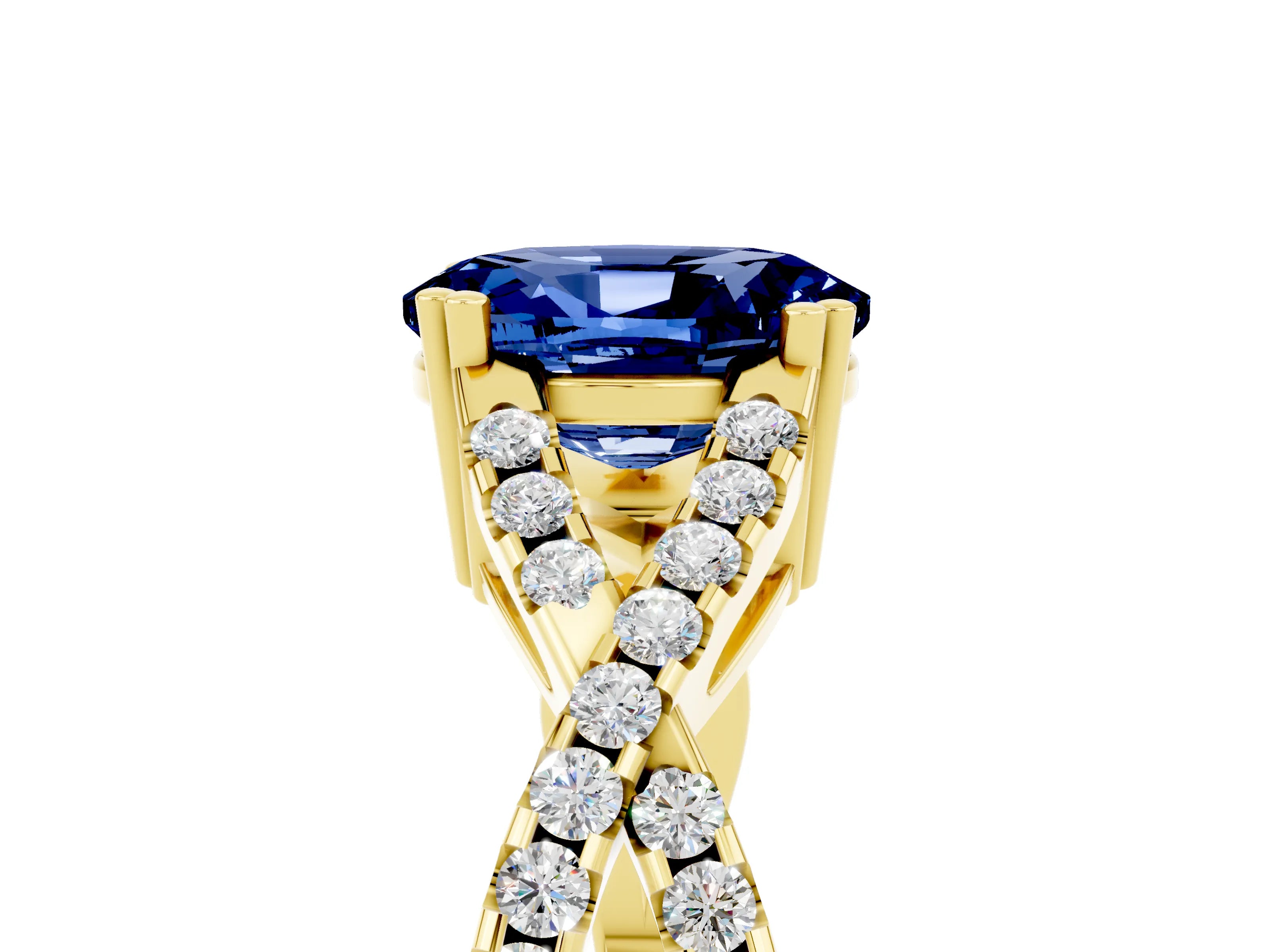Yellow gold Oval Cut Blue Sapphire Solitaire Ring with Four-Prong Setting and Twisted Pavé Band_5