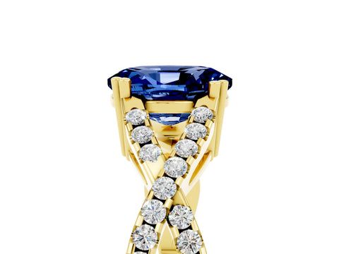 Yellow gold Oval Cut Blue Sapphire Solitaire Ring with Four-Prong Setting and Twisted Pavé Band_5