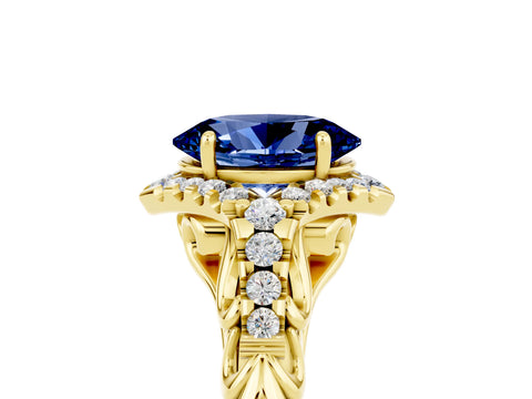 Yellow gold Oval Cut Blue Sapphire Solitaire Ring with Hidden Halo and Pavé Band_17