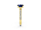 Yellow gold Oval Cut Blue Sapphire Solitaire Ring with Pavé Accents and Four-Prong Setting_2