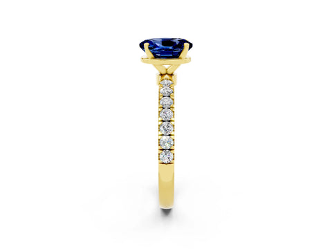 Yellow gold Oval Cut Blue Sapphire Solitaire Ring with Pavé Accents and Four-Prong Setting_2