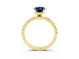Yellow gold Oval Cut Blue Sapphire Solitaire Ring with Pavé Accents and Four-Prong Setting_3