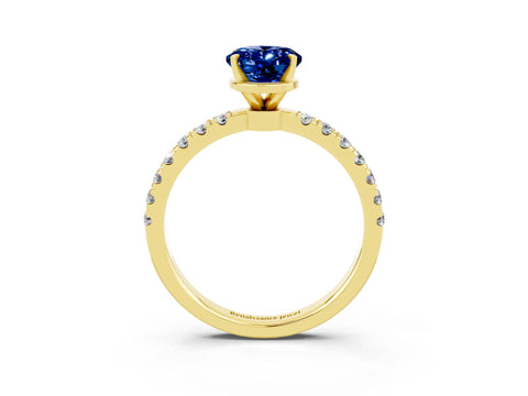 Yellow gold Oval Cut Blue Sapphire Solitaire Ring with Pavé Accents and Four-Prong Setting_3