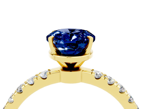 Yellow gold Oval Cut Blue Sapphire Solitaire Ring with Pavé Accents and Four-Prong Setting_4