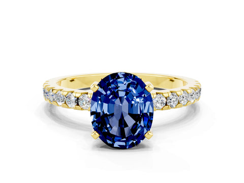 Yellow gold Oval Cut Blue Sapphire Solitaire Ring with Pavé Band and Four-Prong Setting_24