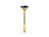 Yellow gold Oval Cut Blue Sapphire Solitaire Ring with Pavé Band and Four-Prong Setting_26