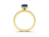 Yellow gold Oval Cut Blue Sapphire Solitaire Ring with Pavé Band and Four-Prong Setting_27