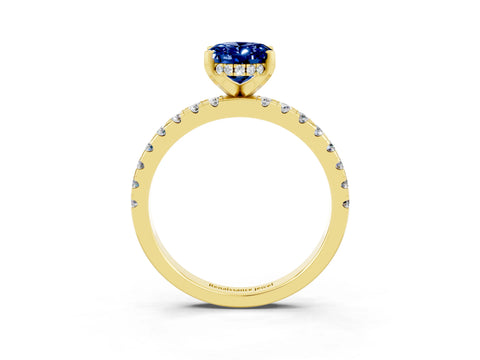 Yellow gold Oval Cut Blue Sapphire Solitaire Ring with Pavé Band and Four-Prong Setting_27