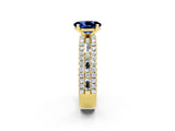 Yellow gold Oval Cut Blue Sapphire Solitaire Ring with Pavé and Channel Set Band_2