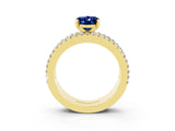 Yellow gold Oval Cut Blue Sapphire Solitaire Ring with Pavé and Channel Set Band_3