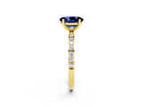 Yellow gold Oval Cut Blue Sapphire Solitaire Ring with Pave Band and Four Prong Setting_26