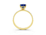 Yellow gold Oval Cut Blue Sapphire Solitaire Ring with Pave Band and Four Prong Setting_27