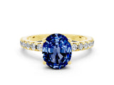 Yellow gold Oval Cut Blue Sapphire Solitaire Ring with Round  Pavé Band and Four-Prong Setting_36