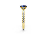 Yellow gold Oval Cut Blue Sapphire Solitaire Ring with Round  Pavé Band and Four-Prong Setting_38
