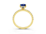 Yellow gold Oval Cut Blue Sapphire Solitaire Ring with Round  Pavé Band and Four-Prong Setting_39