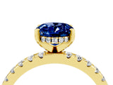 Yellow gold Oval Cut Blue Sapphire Solitaire Ring with Round  Pavé Band and Four-Prong Setting_40