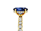 Yellow gold Oval Cut Blue Sapphire Solitaire Ring with Round  Pavé Band and Four-Prong Setting_41