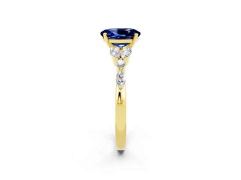 Yellow gold Oval Cut Blue Sapphire Solitaire Ring with Side Stones and Four-Prong Setting_14
